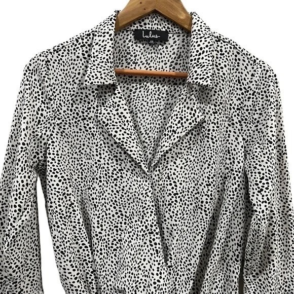 Lulu's Always Lovely Ivory Black Dotted Print Ruffled Long Sleeve Bodysuit XS - Picture 7 of 10